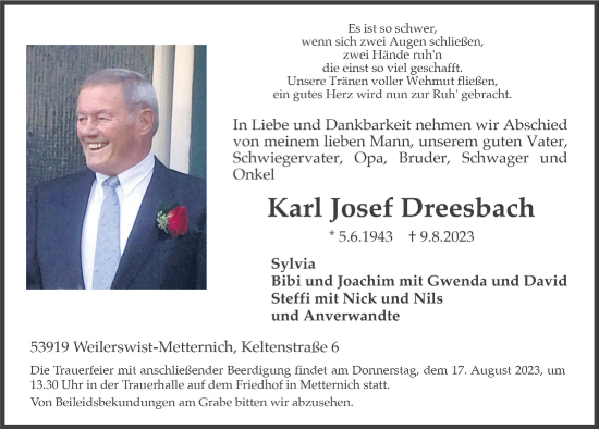 Anzeige von Karl Josef Dreesbach von  Blickpunkt Euskirchen 