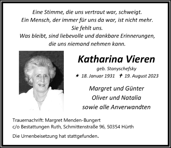 Anzeige von Katharina Vieren von  Wochenende 