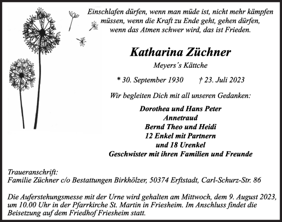 Anzeige von Katharina Züchner von  Werbepost 