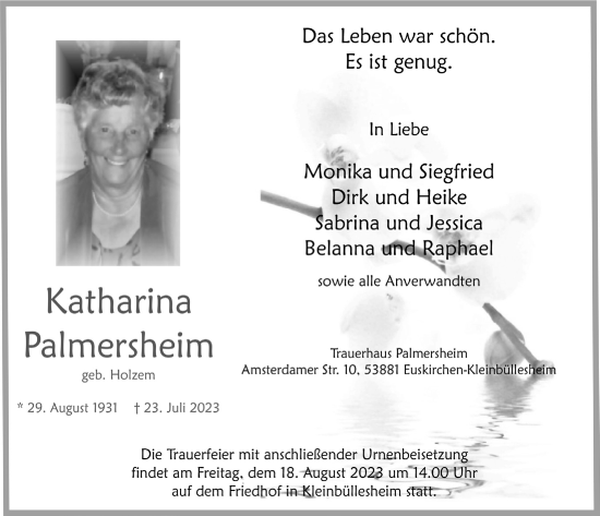 Anzeige von Ktharina Palmersheim von  Blickpunkt Euskirchen 
