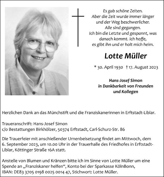 Anzeige von Lotte Müller von  Schlossbote/Werbekurier 