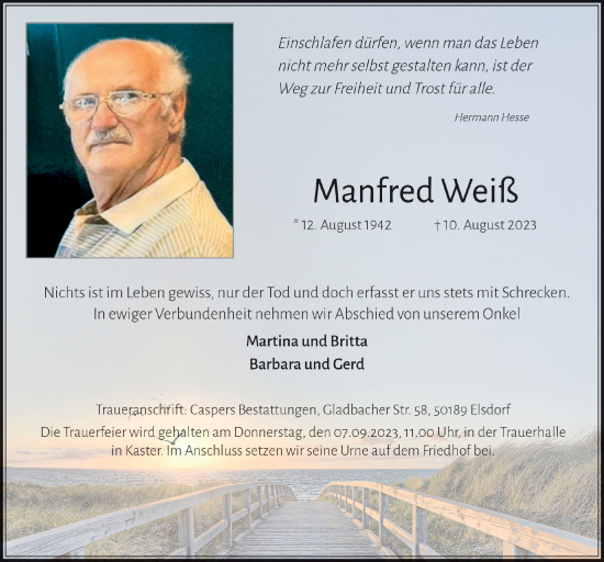 Anzeige von Manfred Weiß von  Werbepost 