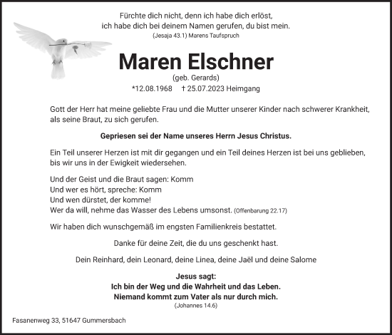 Anzeige von Maren Elschner von  Anzeigen Echo 