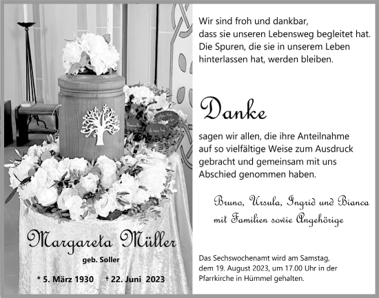Anzeige von Margareta Müller von  Blickpunkt Euskirchen 