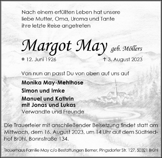Anzeige von Margot May von  Schlossbote/Werbekurier 