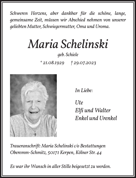 Anzeige von Maria Schelinski von  Werbepost 