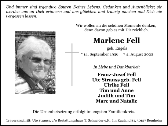 Anzeige von Marlene Fell von  Werbepost 