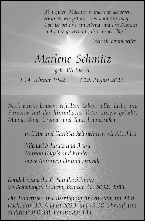 Anzeige von Marlene Schmitz von  Schlossbote/Werbekurier 