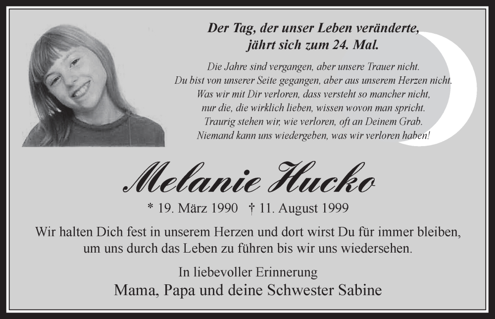  Traueranzeige für Melanie Hucko vom 18.07.2023 aus  Werbepost 