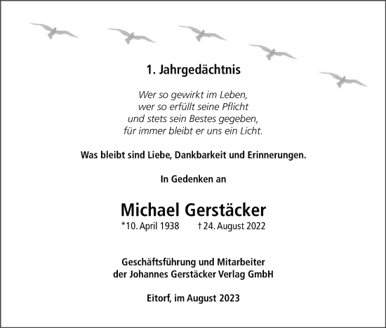 Anzeige von Michael Gerstäcker von Kölner Stadt-Anzeiger / Kölnische Rundschau / Express