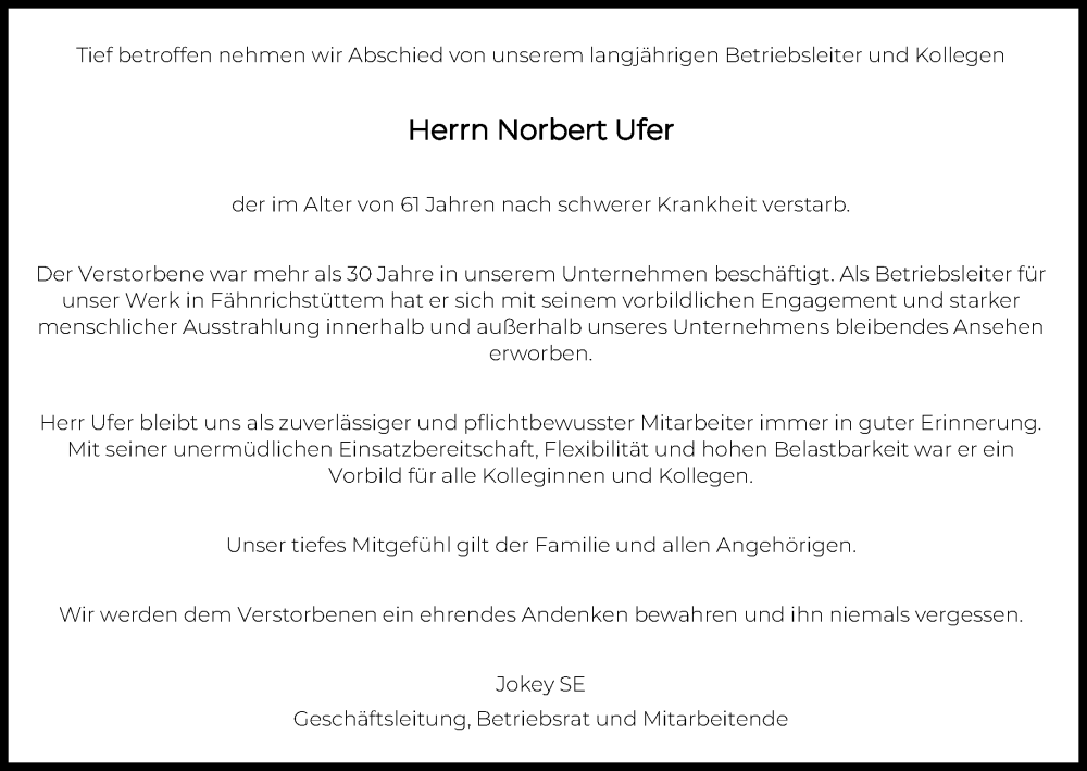 Traueranzeige für Norbert Ufer vom 19.08.2023 aus Kölner Stadt-Anzeiger / Kölnische Rundschau / Express