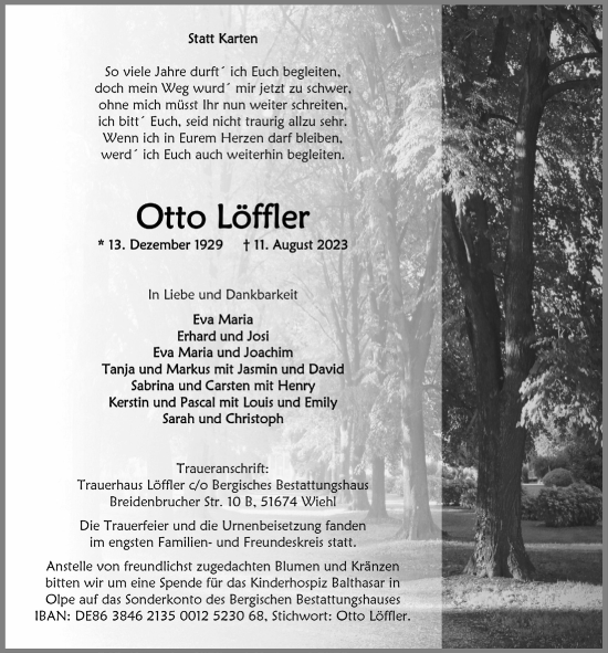 Anzeige von Otto Löffler von  Anzeigen Echo 