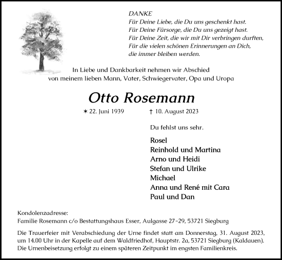Anzeige von Otto Rosemann von Kölner Stadt-Anzeiger / Kölnische Rundschau / Express