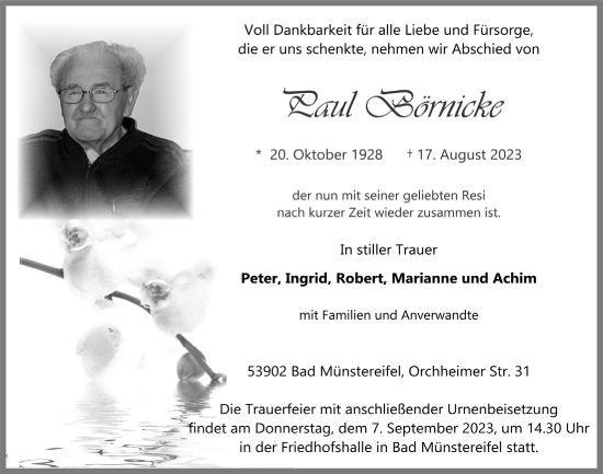 Anzeige von Paul Börnicke von  Blickpunkt Euskirchen 
