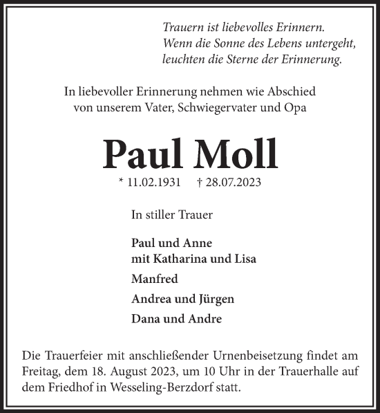 Anzeige von Paul Moll von  Schlossbote/Werbekurier 