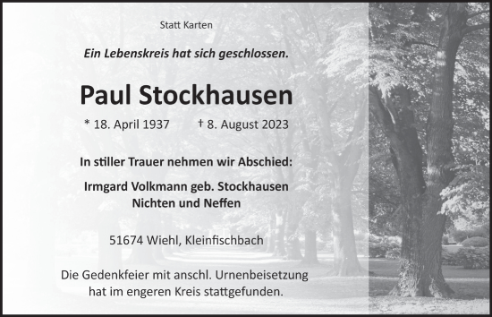 Anzeige von Paul Stockhausen von  Anzeigen Echo 