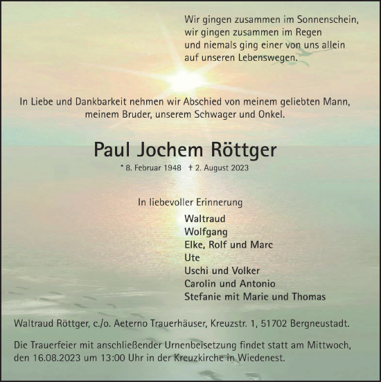 Anzeige von Paul Jochem Röttger von  Anzeigen Echo 