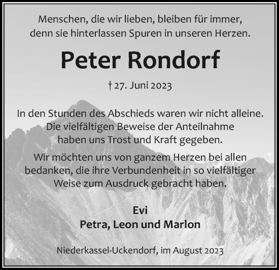 Anzeige von Peter Rondorf von Kölner Stadt-Anzeiger / Kölnische Rundschau / Express