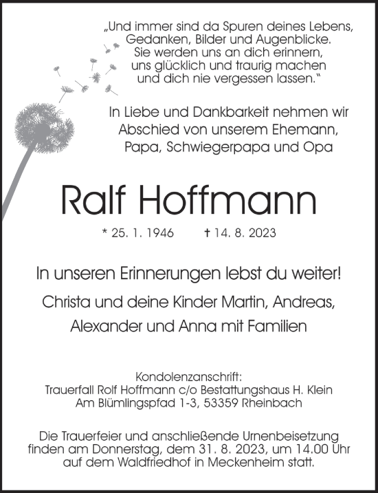 Anzeige von Ralf Hoffmann von  Schaufenster/Blickpunkt 