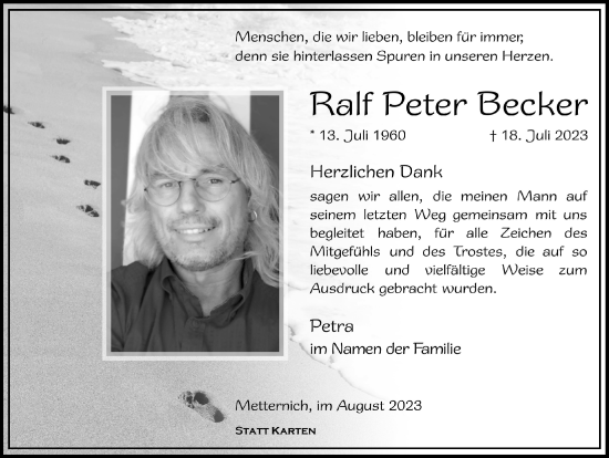 Anzeige von Ralf Peter Becker von  Blickpunkt Euskirchen 