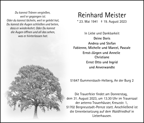 Anzeige von Reinhard Meister von Kölner Stadt-Anzeiger / Kölnische Rundschau / Express