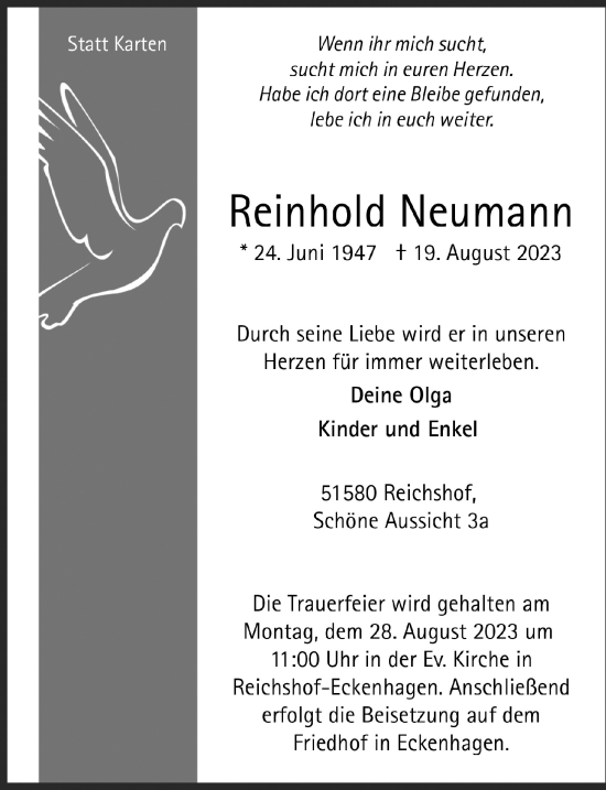 Anzeige von Reinhold Neumann von  Anzeigen Echo 
