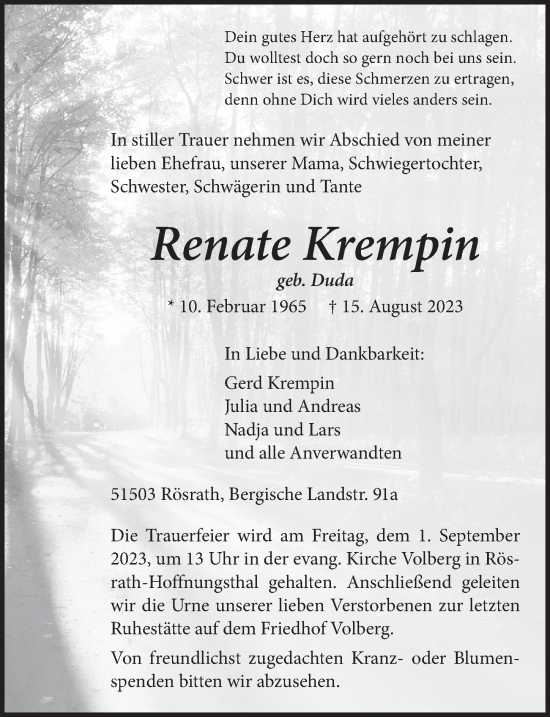 Anzeige von Renate Krempin von  Bergisches Handelsblatt 