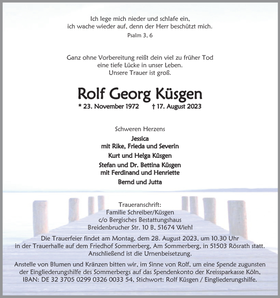 Anzeige von Rolf Georg Küsgen von Kölner Stadt-Anzeiger / Kölnische Rundschau / Express