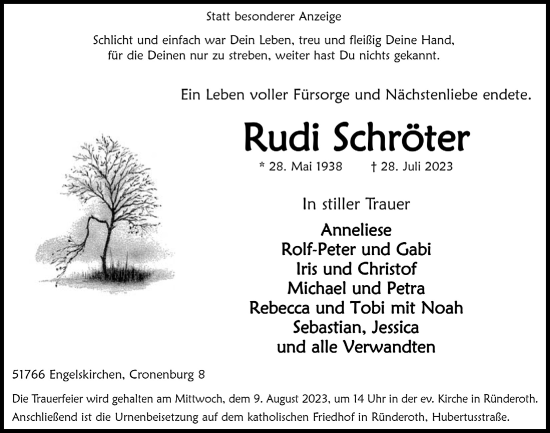 Anzeige von Rudi Schröter von  Anzeigen Echo 