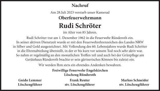 Anzeige von Rudi Schröter von  Anzeigen Echo 