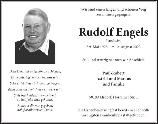 Anzeige von Rudolf Engels von  Werbepost 