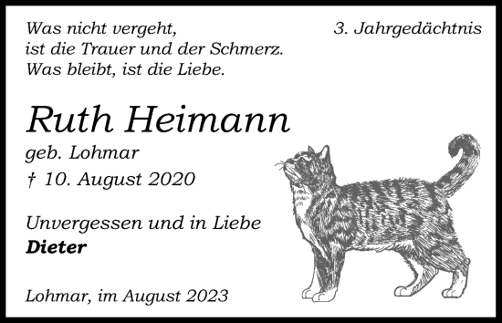 Anzeige von Ruth Heimann von Kölner Stadt-Anzeiger / Kölnische Rundschau / Express