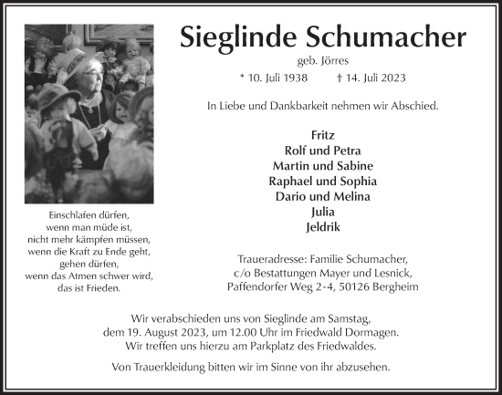 Anzeige von Sieglinde Schumacher von  Werbepost 
