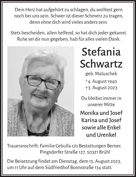 Anzeige von Stefania Schwartz von  Schlossbote/Werbekurier 