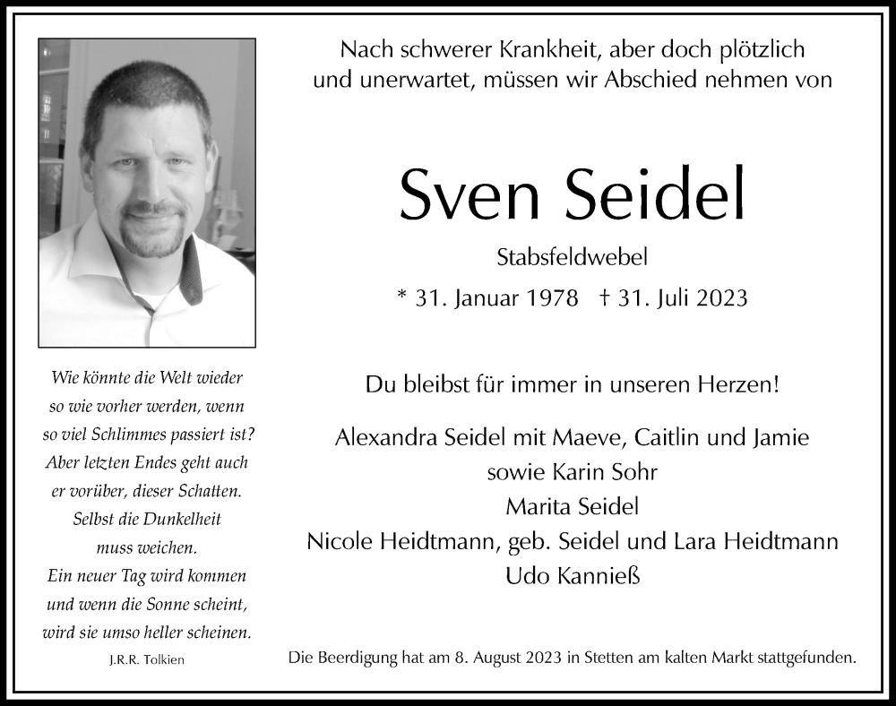  Traueranzeige für Sven Seidel vom 11.08.2023 aus  Wochenende 