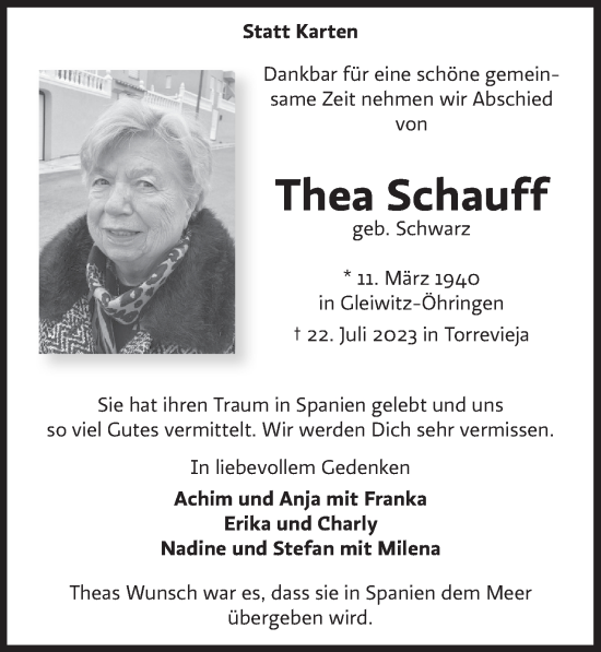 Anzeige von Thea Schauff von  Wochenende  Werbepost 