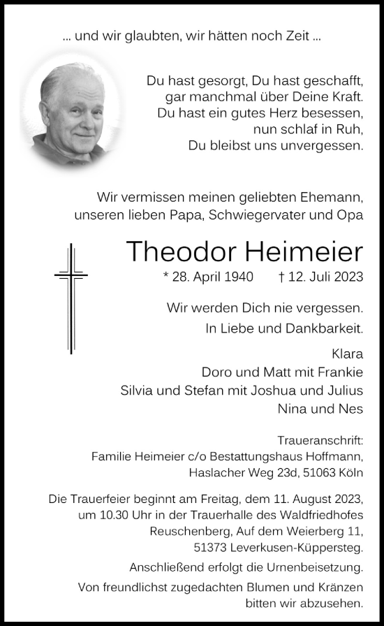 Anzeige von Theodor Heimeier von  Bergisches Handelsblatt 