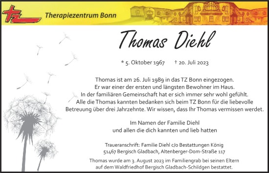Anzeige von Thomas Diehl von  Schaufenster/Blickpunkt 