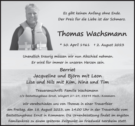 Anzeige von Thomas Wachsmann von  Blickpunkt Euskirchen 