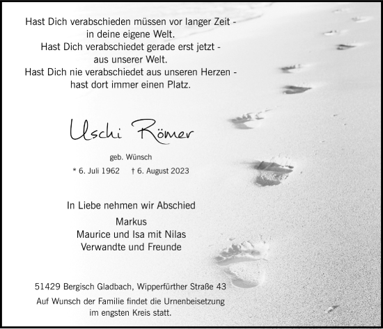 Anzeige von Uschi Römer von  Bergisches Handelsblatt 