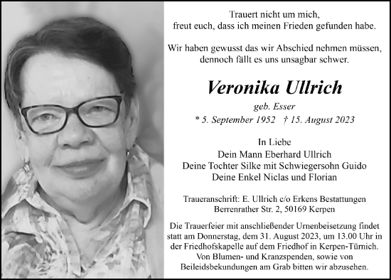 Anzeige von Veronika Ullrich von  Werbepost 