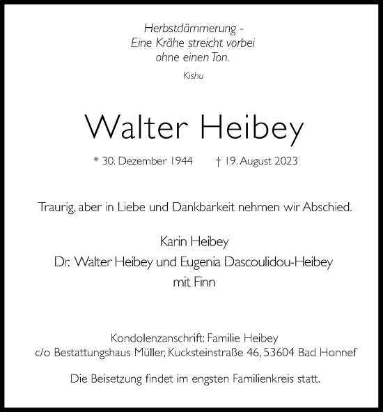 Anzeige von Walter Heibey von Kölner Stadt-Anzeiger / Kölnische Rundschau / Express