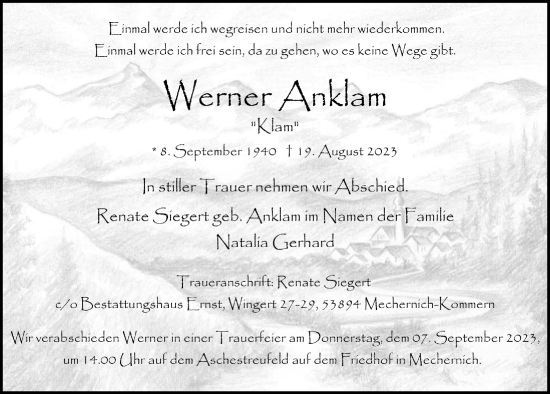Anzeige von Werner Anklam von  Blickpunkt Euskirchen 