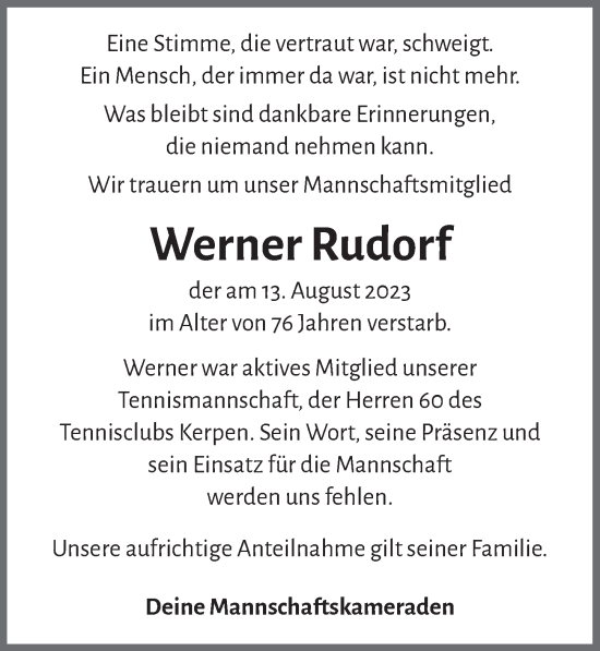 Anzeige von Werner Rudorf von  Werbepost 