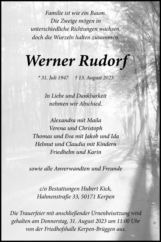 Anzeige von Werner Rudorf von Kölner Stadt-Anzeiger / Kölnische Rundschau / Express