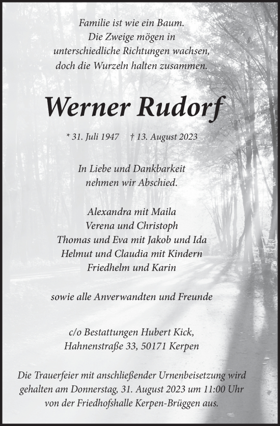 Anzeige von Werner Rudorf von  Werbepost 