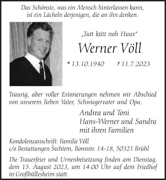 Anzeige von Werner Völl von  Blickpunkt Euskirchen 