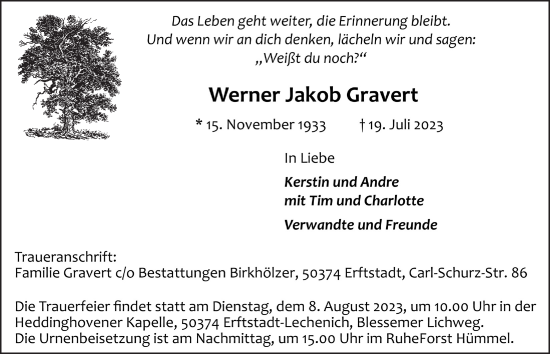 Anzeige von Werner Jakob Gravert von  Werbepost 