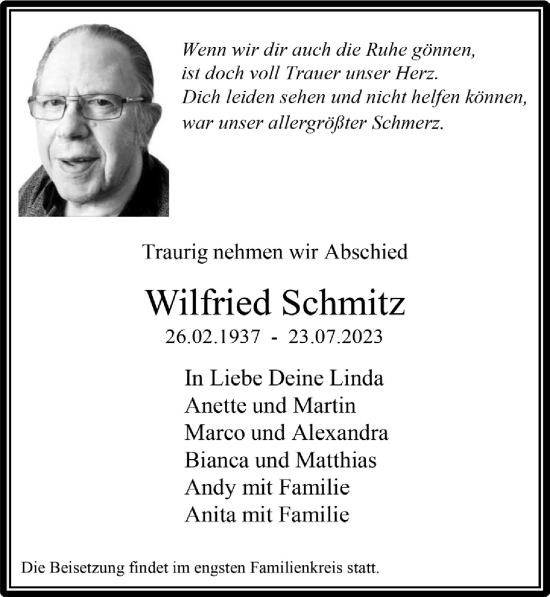 Anzeige von Wilfried Schmitz von  Bergisches Handelsblatt 