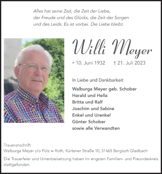 Anzeige von Willi Meyer von  Bergisches Handelsblatt 